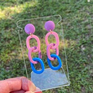 Colorful Chain Link Earrings Polymer Clay New